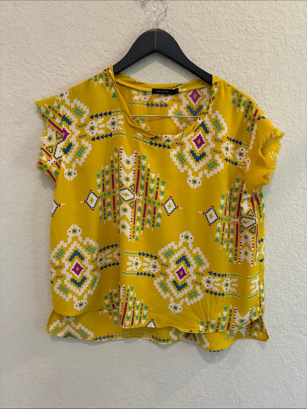 Women’s Yellow Patterned Short Sleeve Blouse